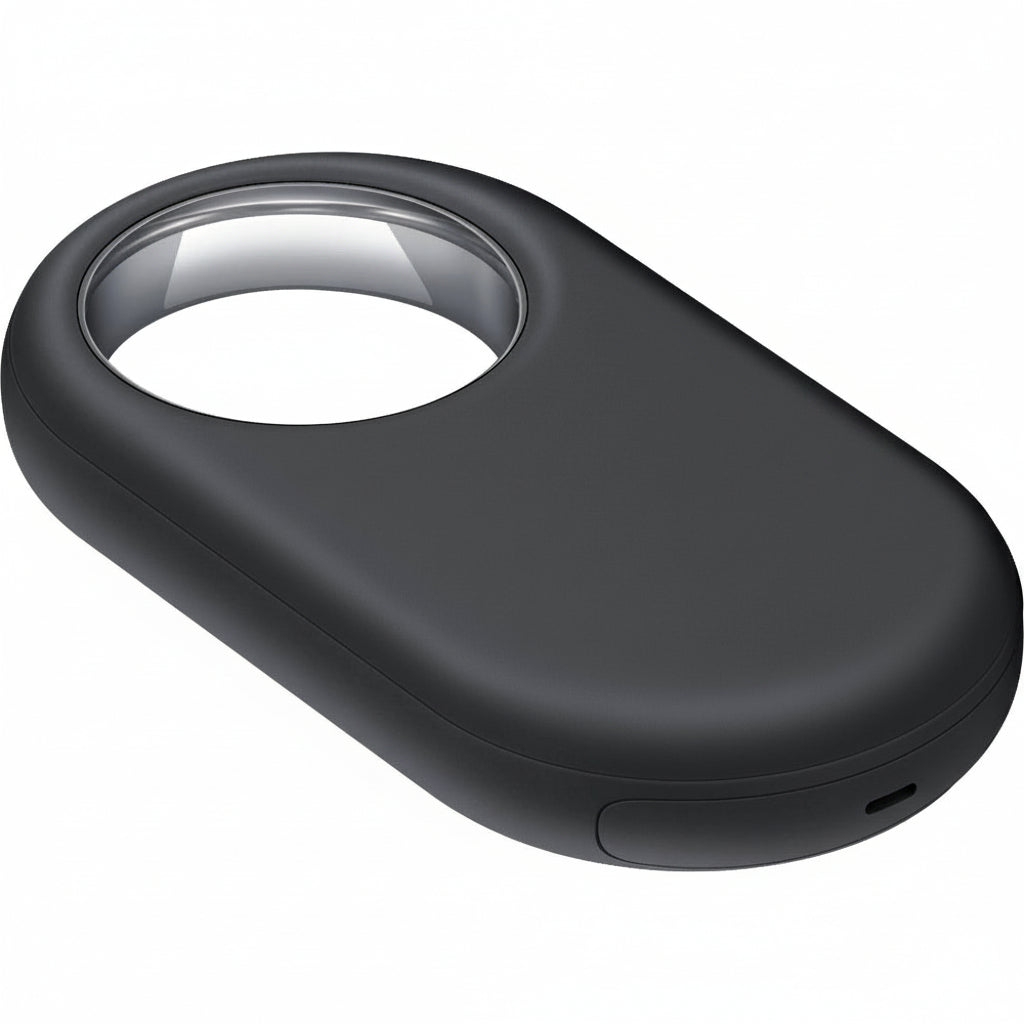 Close-up shot of SmartTag2 showing Bluetooth LE logo and smooth matte finish