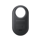Samsung Galaxy SmartTag2 Black attached to a luggage handle in an airport setting.