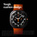 Samsung Galaxy Watch Ultra 47mm on rocky terrain using dual‑frequency GPS route screen during a hike.