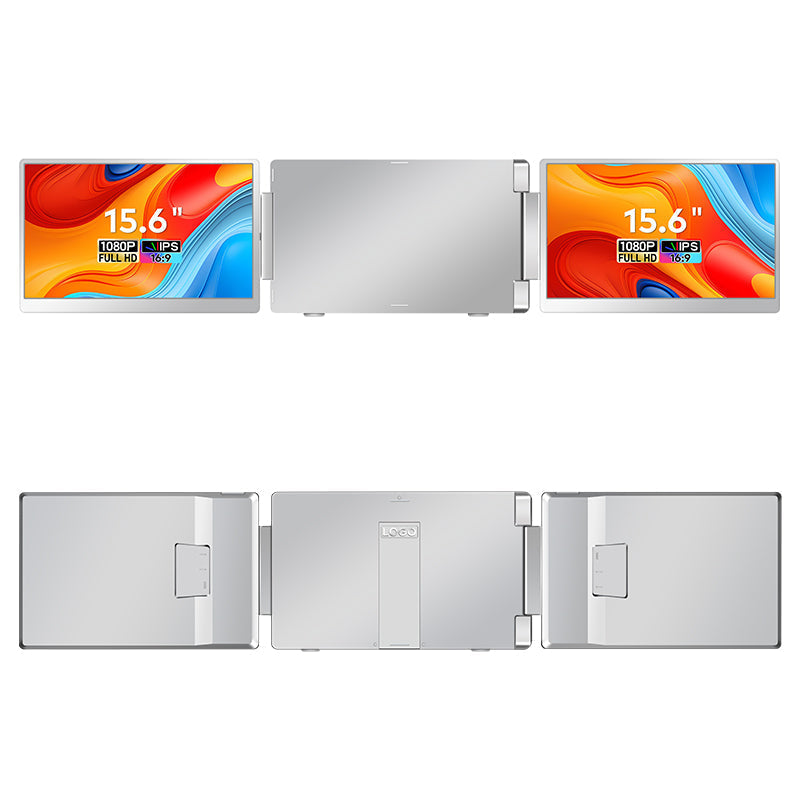 Close‑up of one 15.6-inch 1920 × 1200 IPS panel on the Trion 360° trifold monitor displaying a colour‑rich image.