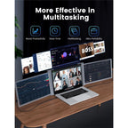 Rear view of 15.6 inch Dual Portable Trifold Monitor showing adjustable support stand and cable routing.