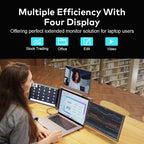 Trion 16" FHD Quad Screen used with a Windows laptop showing coding IDE, terminal and browser across three displays.