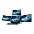 Trion 14" FHD Portable Quad Monitor mounted on a laptop showing triple‑display workspace with documents across all three screens.