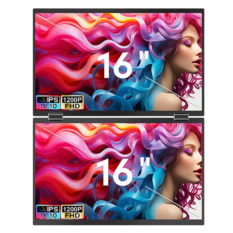 Close‑up of USB‑C and HDMI ports on the side of the Trion 16‑inch dual portable monitor.