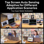 Trion 14" quad monitor attached to a 14‑inch Windows laptop with both side screens angled slightly inward.
