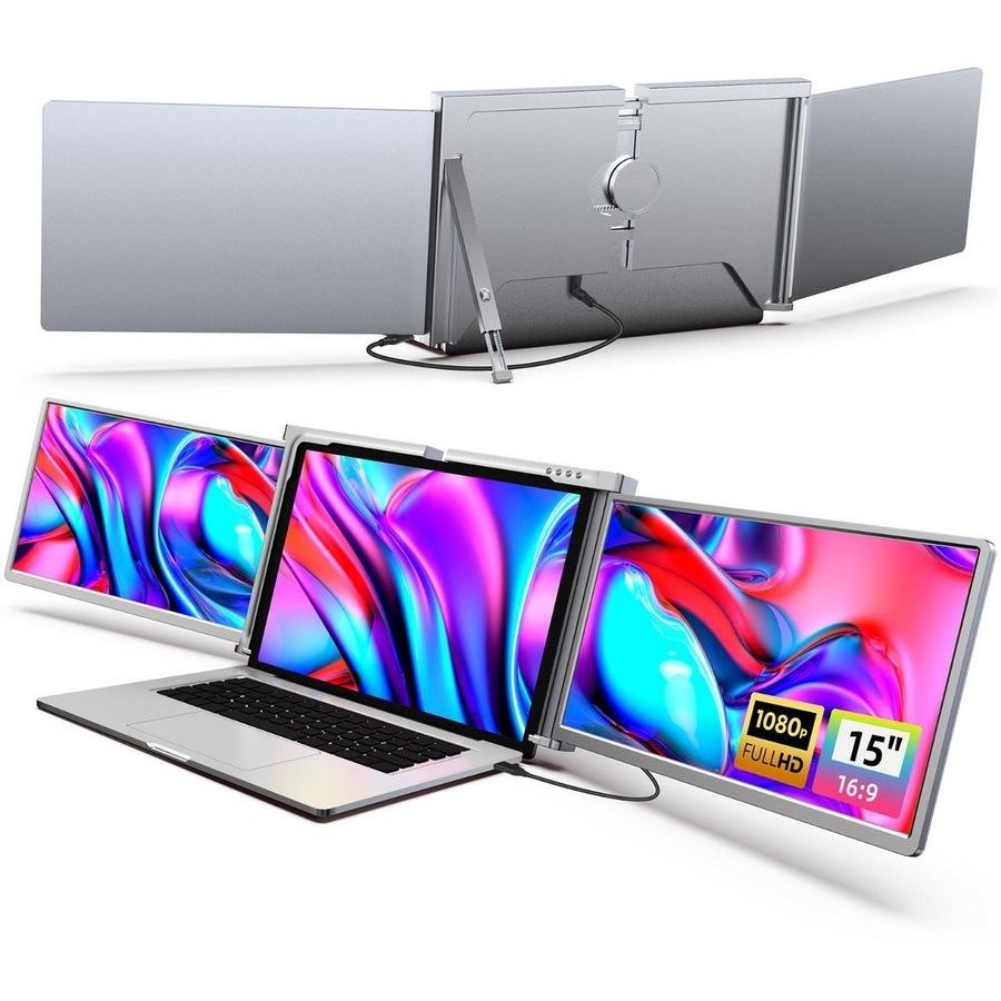 15 inch Trifold Portable Monitor 1080P IPS FHD Laptop Screen Extender For Laptop - Space Grey ( AU Version )