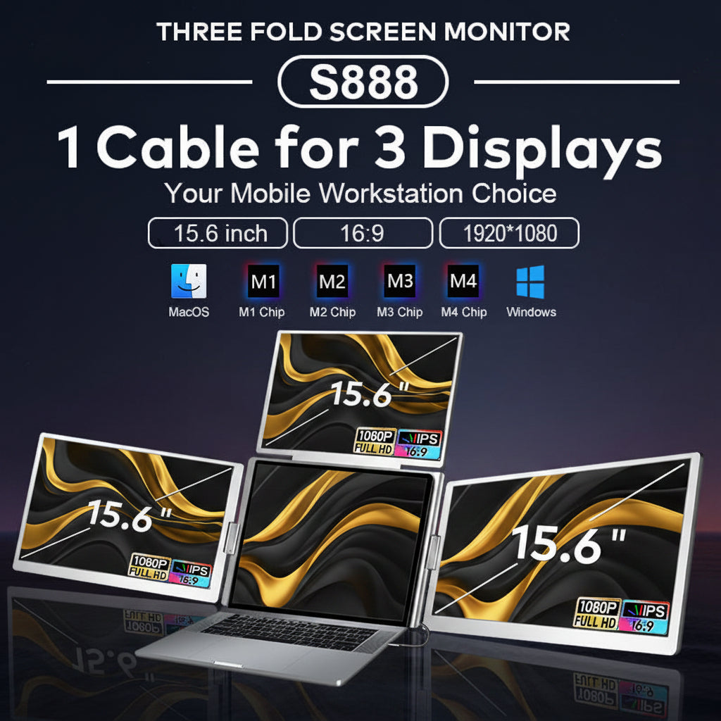 Trion 15.6" FHD Portable Monitor Quad Screen Triple Display Screen Extender for Laptops (Win10+, Mac M1/M2/M3) (AU Warranty) - Acceptable - Refurbished