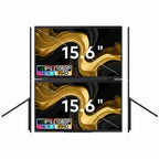 TRION-FOLDABLE MONITOR 15.6" streaming video on one screen and social media feed on second screen

