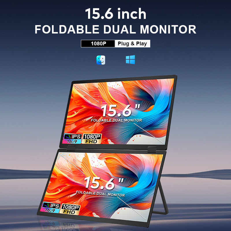 Trion 15.6-inch Full HD Foldable Dual Portable Monitor - Plug and Play Laptop Screen Extender - Acceptable - Refurbished