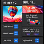 Trion 16-inch Full HD Foldable Dual Portable Monitor - Plug and Play Screen Extender Trion
