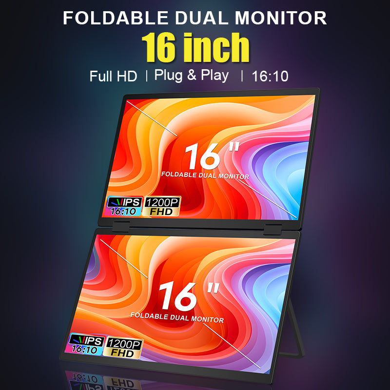 Trion 16-inch Full HD Foldable Dual Portable Monitor - Plug and Play Screen Extender Trion