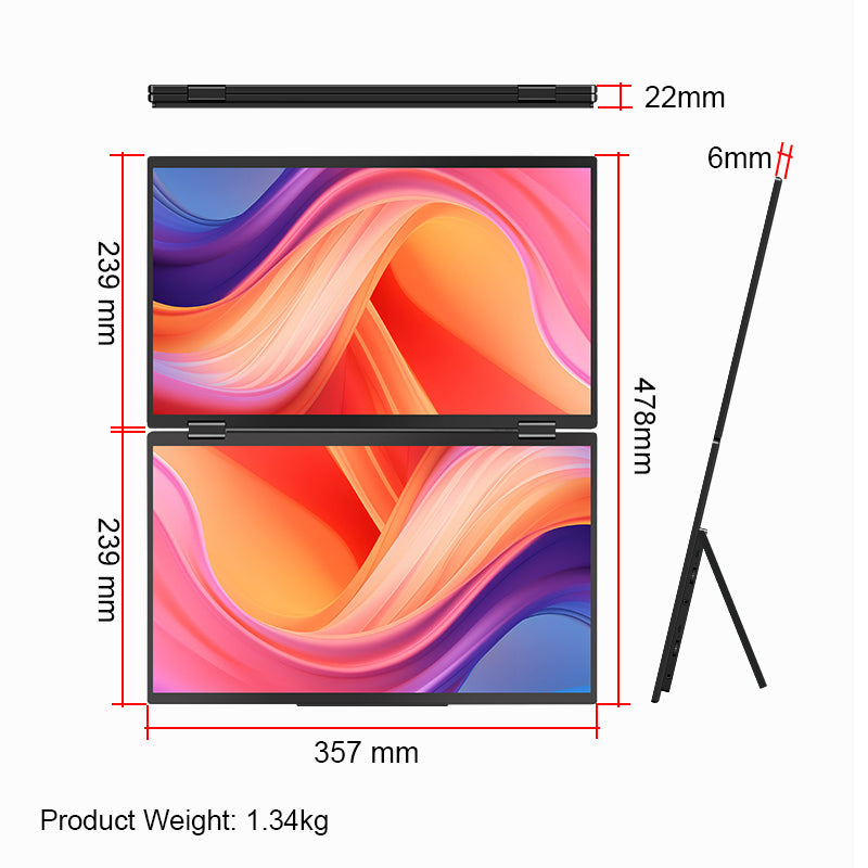 Trion 16-inch Full HD Foldable Dual Portable Monitor - Plug and Play Monitor Screen Extender Acceptable - Refurbished