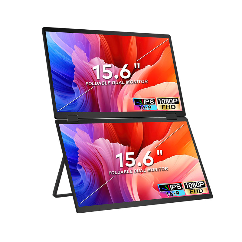 TRION-FOLDABLE MONITOR 15.6" rear view showing ports, ventilation and foldable stand

