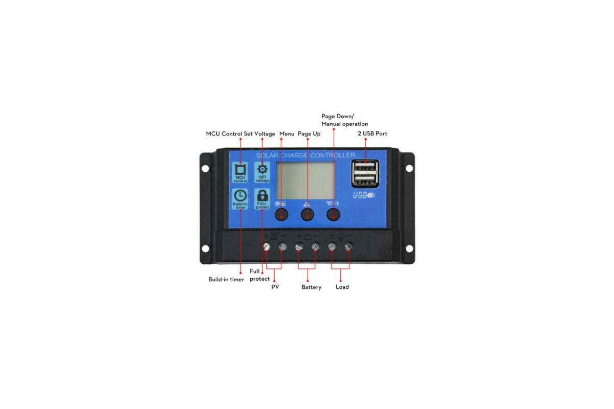 Solar Charge Controller Regulator 12V-24V 5V 2USB Port Tristar