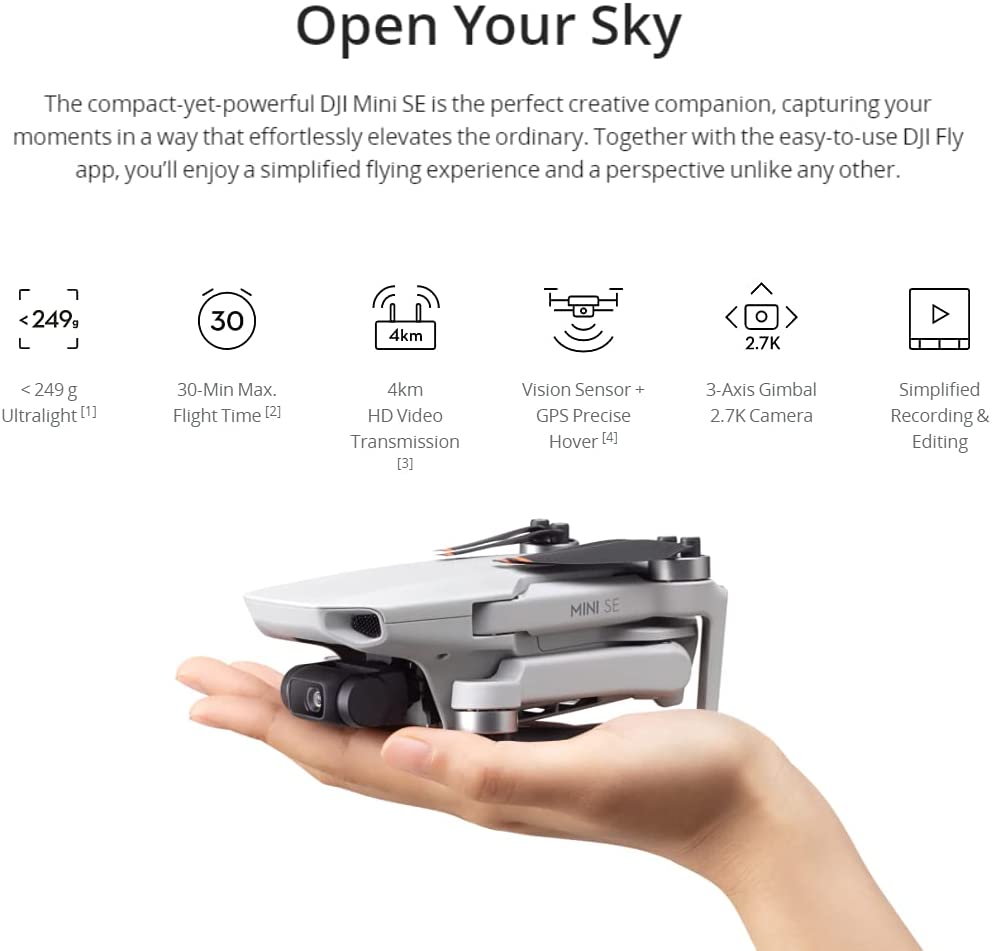 DJI Mini SE Fly More Combo Drone FlyCam Quadcopter UAV with 2.7K Camera 3-Axis Gimbal – Grey DJI