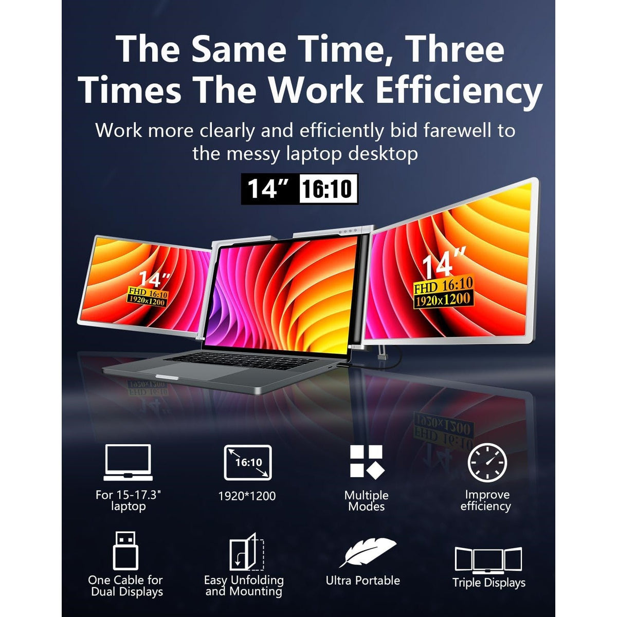 14 inch Trifold Portable Monitor 1080P IPS FHD Laptop Screen Extender For Laptop - Space Grey Tristar