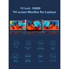 Dual Portable Triple Fold 1080P IPS FHD Monitor Screen Extender Tristar