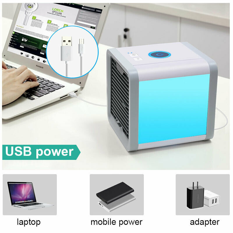 USB Portable Air Conditioner Air Cooler Desktop Fan Mini Air Circulator Purifier Colorful Atmosphere Lamp Tristar