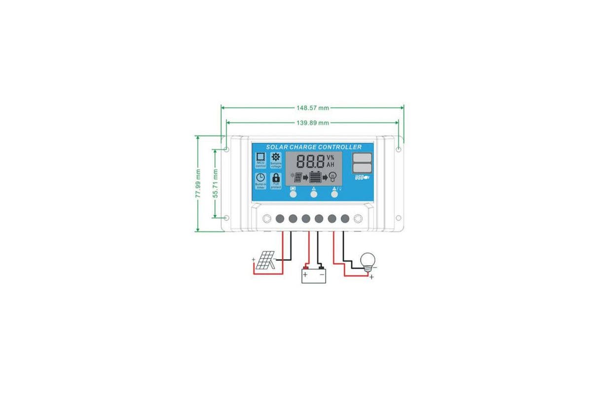 Solar Charge Controller Regulator 12V-24V 5V 2USB Port Tristar