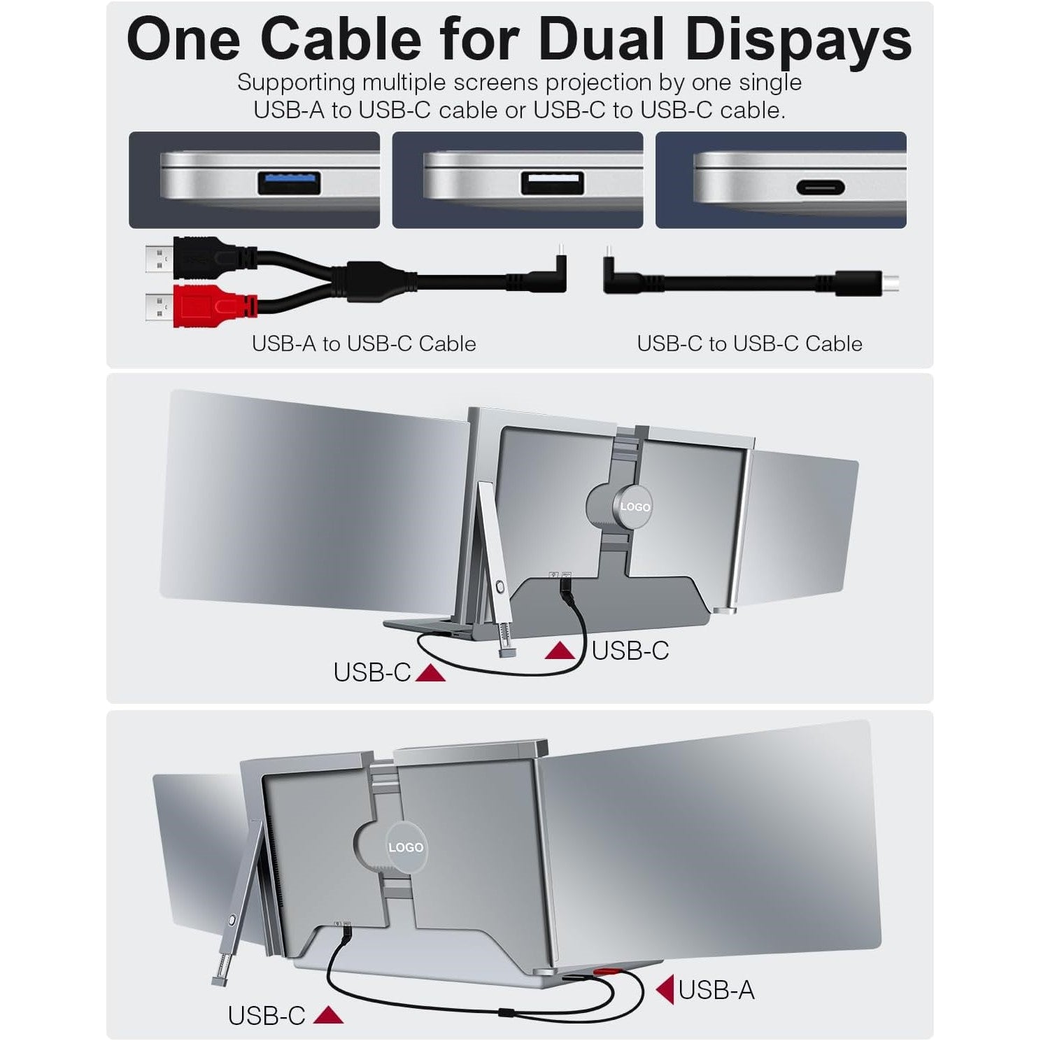 14 inch Trifold Portable Monitor 1080P IPS FHD Laptop Screen Extender For Laptop - Space Grey Tristar