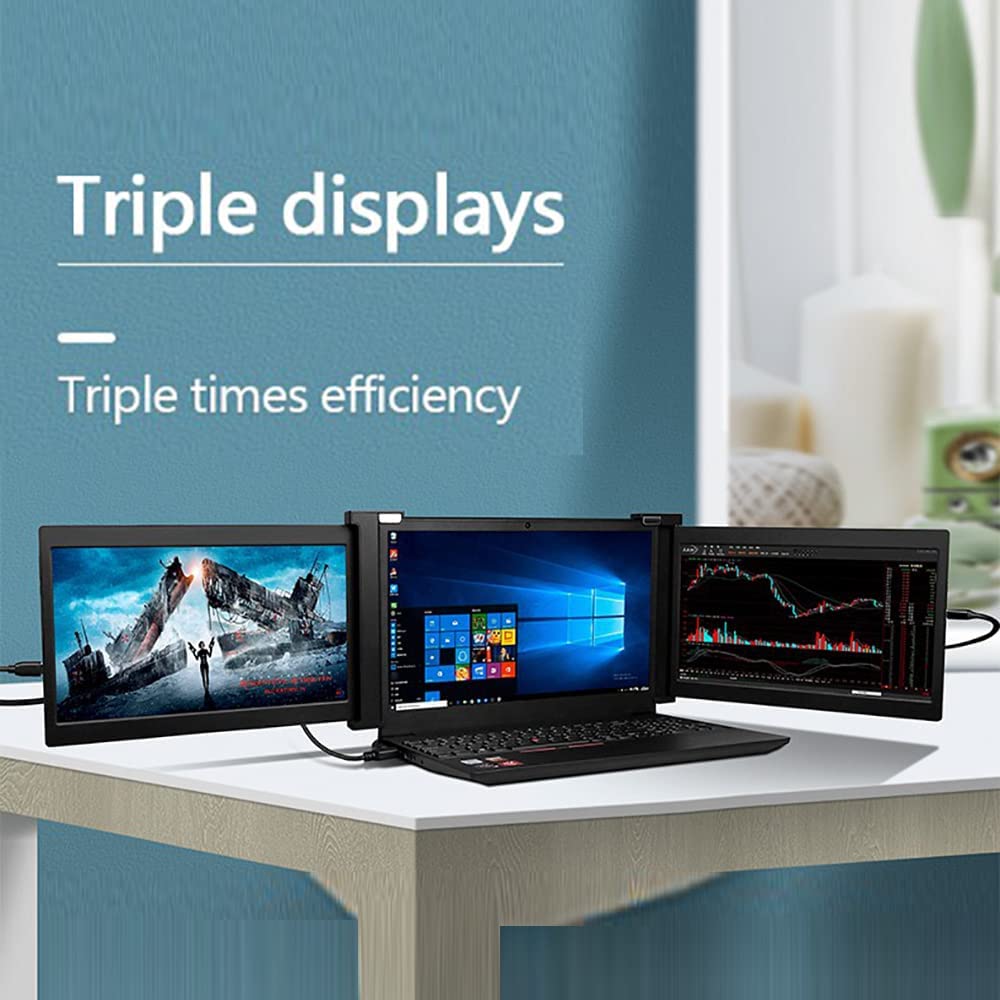 Dual Portable Tri Fold 1080P IPS FHD Screen Monitor Screen Extender For Laptop 10.1" Grey - Open Never Used Tristar