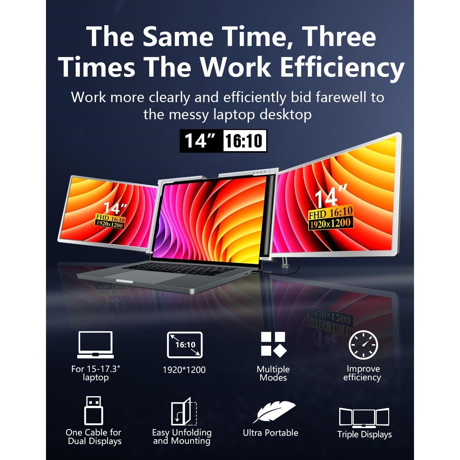 14 inch Trifold Portable Monitor 1080P IPS FHD Laptop Screen Extender For Laptop - Space Grey Tristar