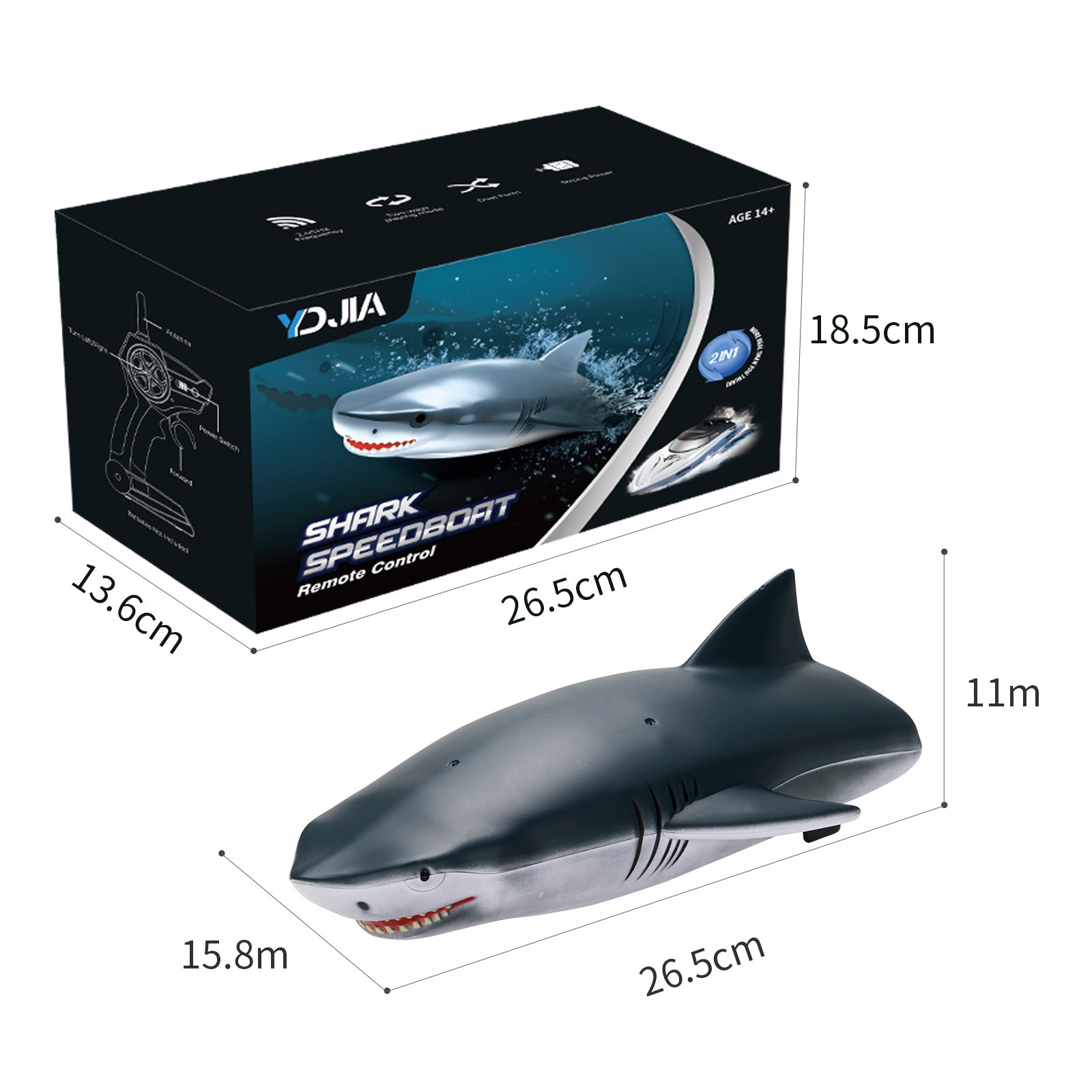 Remote Control 2 in 1 Dual Mode RC Electric Cordless Shark Speedboat Toy For Kids Tristar