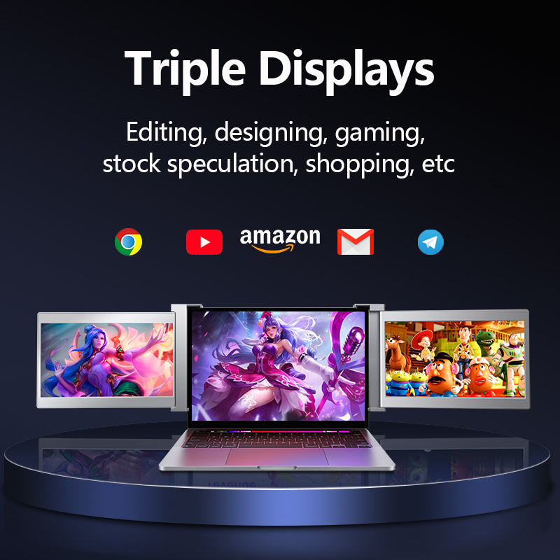 Eyoyo Portable Triple Screen Laptop Workstation External Monitor for Laptop  USB C Monitor Compatible with 13.3-16 Mac PC HD 1080P IPS Dual Display -  11.6 inch