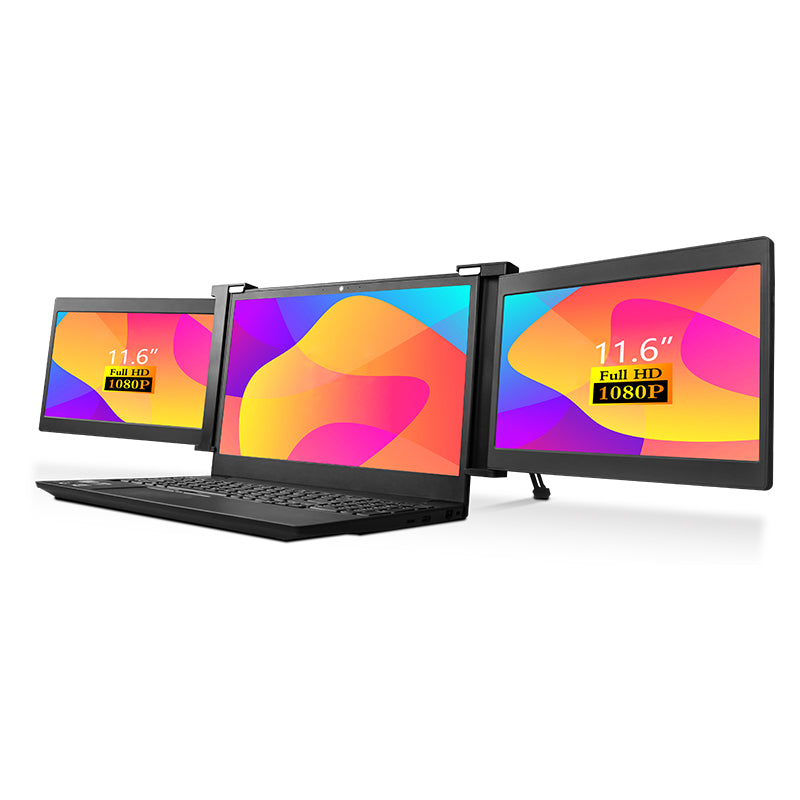 Dual Portable Tri Fold 1080P IPS FHD Screen Monitor Screen Extender For Laptop 11.6" In Narrow Bezel - Black - Open Never Used Tristar