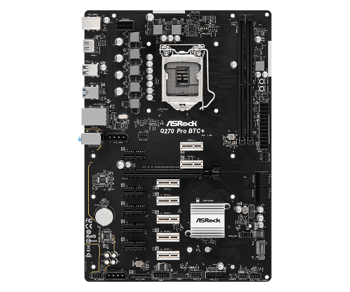 ASRock Q270 Pro BTC+ Bitcoin Mining Motherboard ASRock