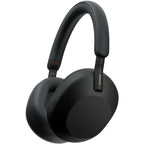 Black Sony WH-1000XM5 shown front view with earcups and headband