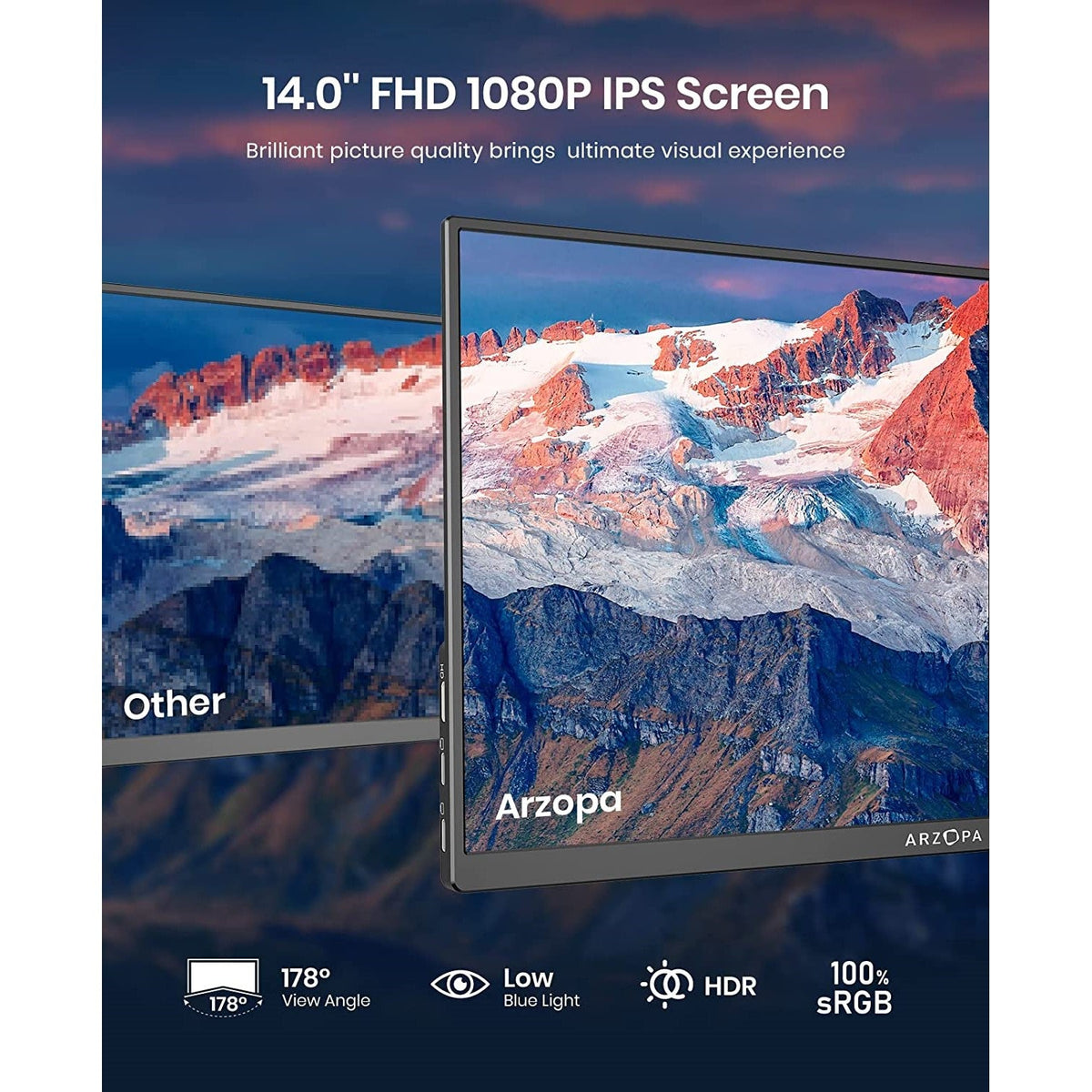 Arzopa A1 Gamut Slim Portable Monitor 14" FHD 1080P IPS Multifunction Gaming Non Touch Screen Arzopa