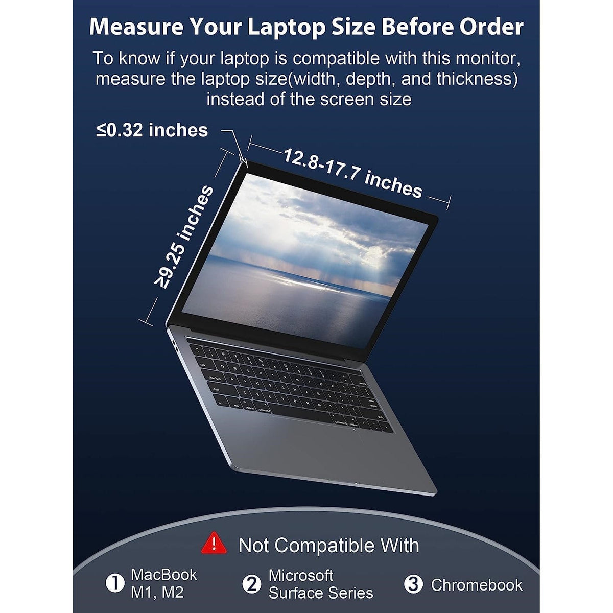 15 inch Trifold Portable Monitor 1080P IPS FHD Laptop Screen Extender For Laptop - Space Grey Tristar