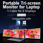 Dual Portable Monitor Trifold 1080P IPS FHD Screen Monitor Screen Extender For Laptop 13.3" Black Tristar