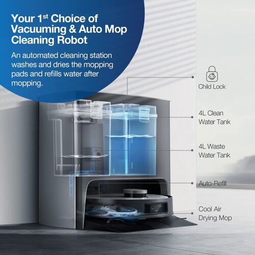 Ecovacs Deebot X1 Turbo Robot Vacuum Cleaner with Auto-Wash Mop - Black (Open Never Used) Ecovacs