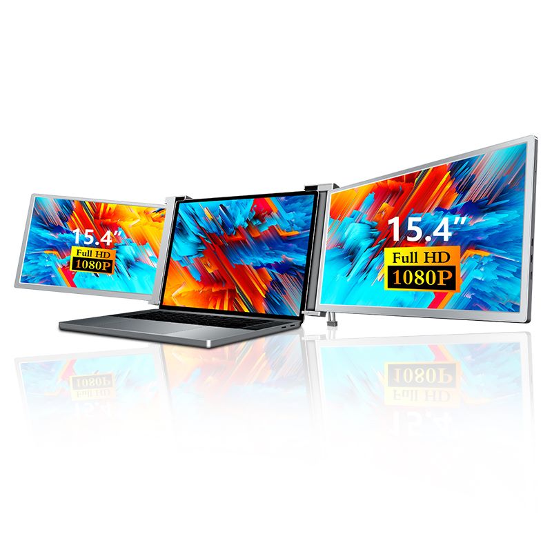 Close‑up of HDMI, Type‑C and USB‑C ports on the side of the 15.4 inch Trifold monitor housing.