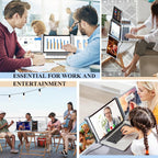 15.4 inch Trifold Portable Monitor used for video editing with the timeline on one side panel and preview window on the other.